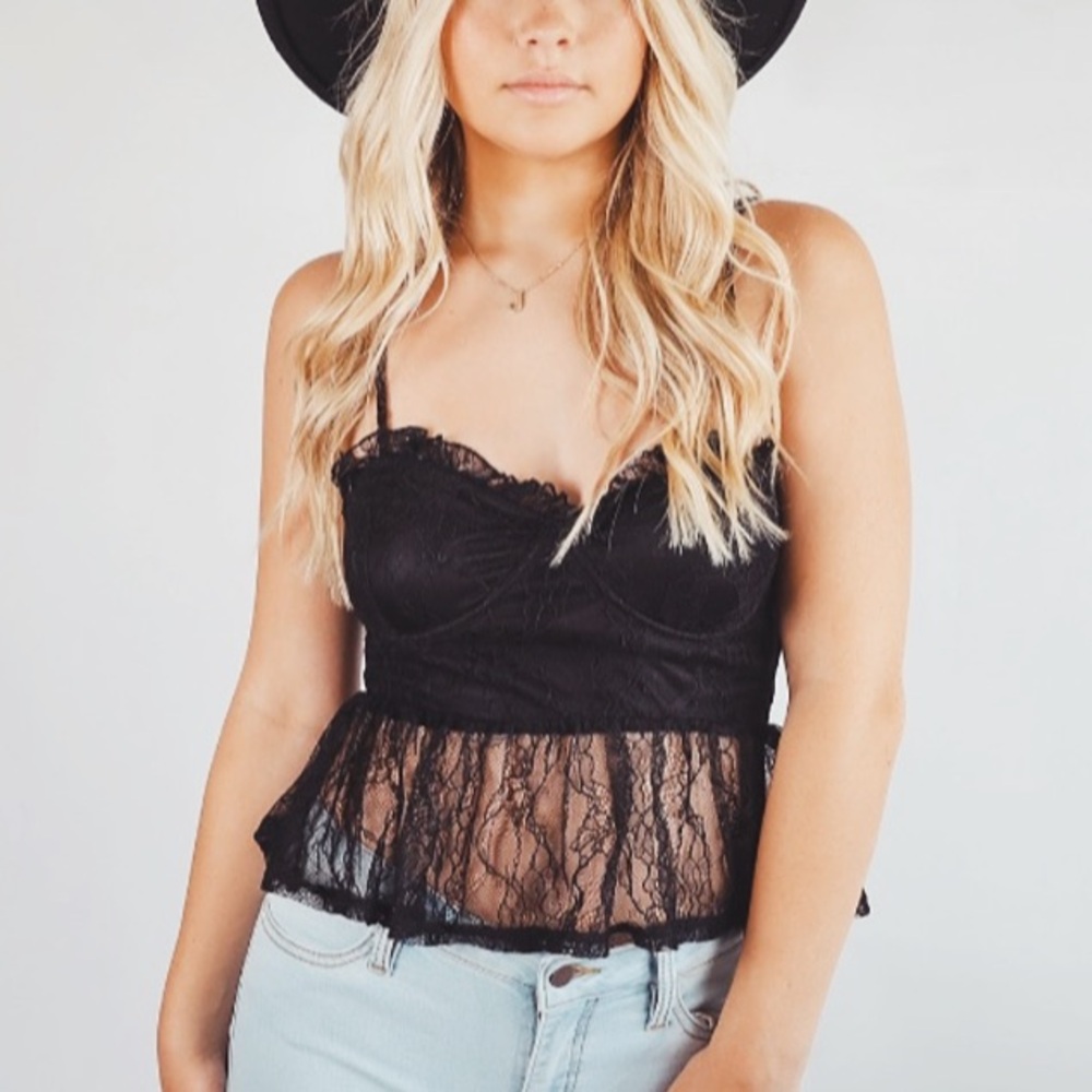New Rosalyn Black Drop Waist Lace Bustier Lingerie Top